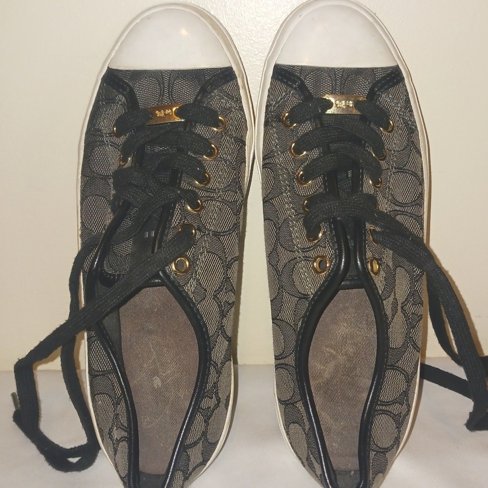 Coach Empire Signature C Monogram Low Top Sneakers Black Grey Womens 7.5B A00248